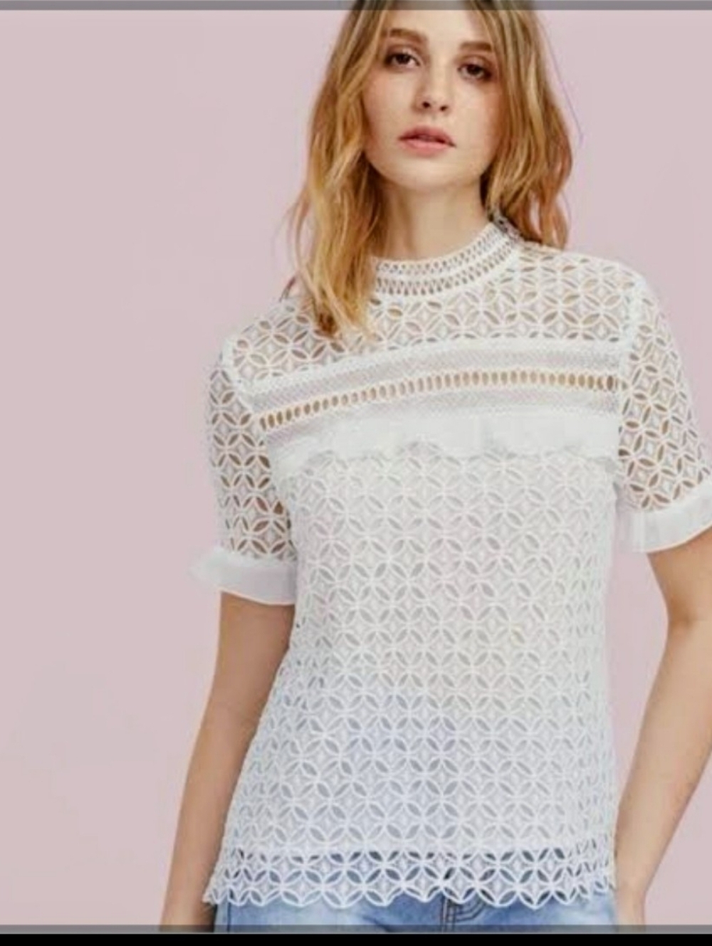 Alythea White Lace Short-Sleeve Crochet Blouse